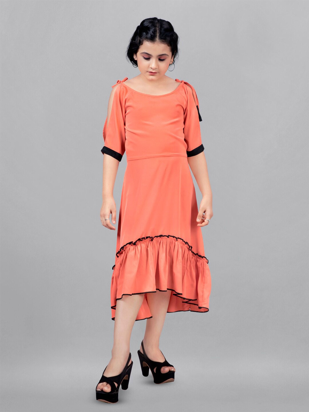 

FASHION DREAM Girls Cold-Shoulder A-Line Midi Dress, Orange