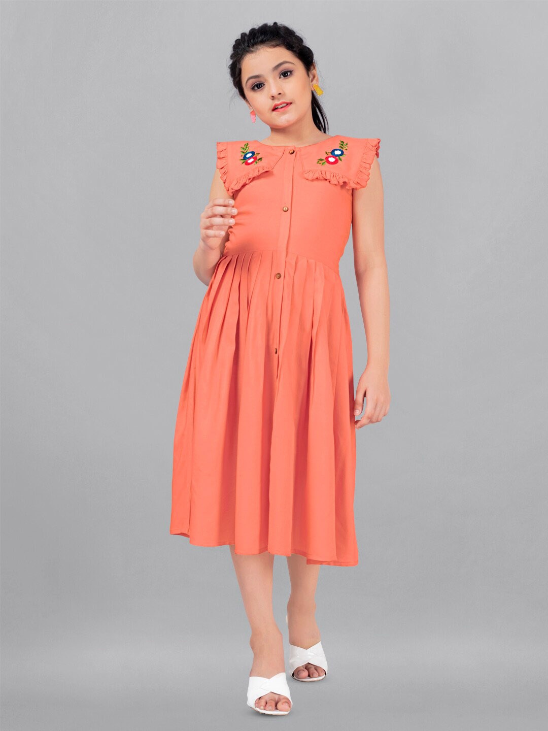 

FASHION DREAM Flutter Sleeve A-Line Midi Dress, Orange