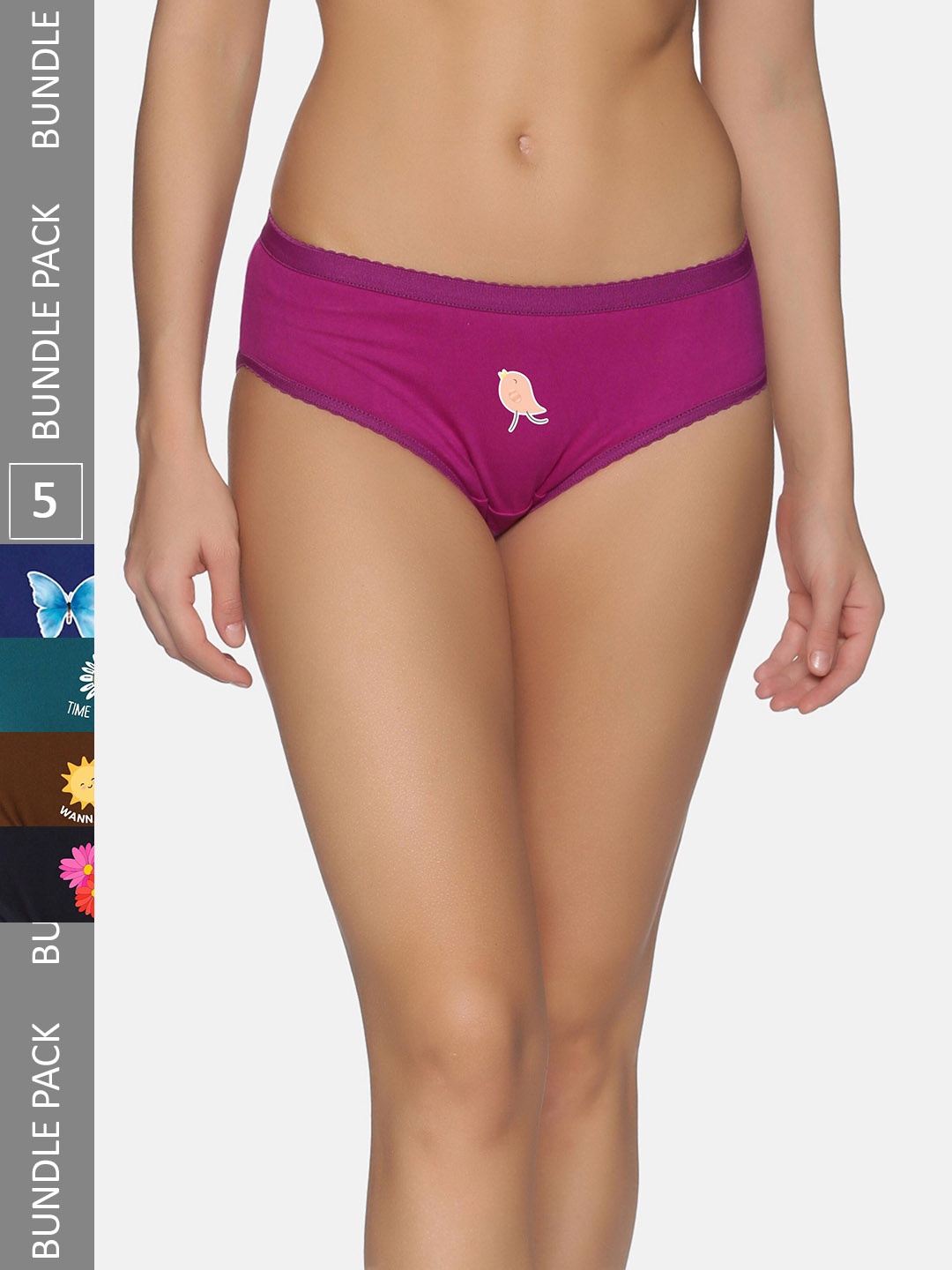 

NOT YET by us Women Pack Of 5 Mid-Rise Assorted Pure Cotton Hipster Briefs