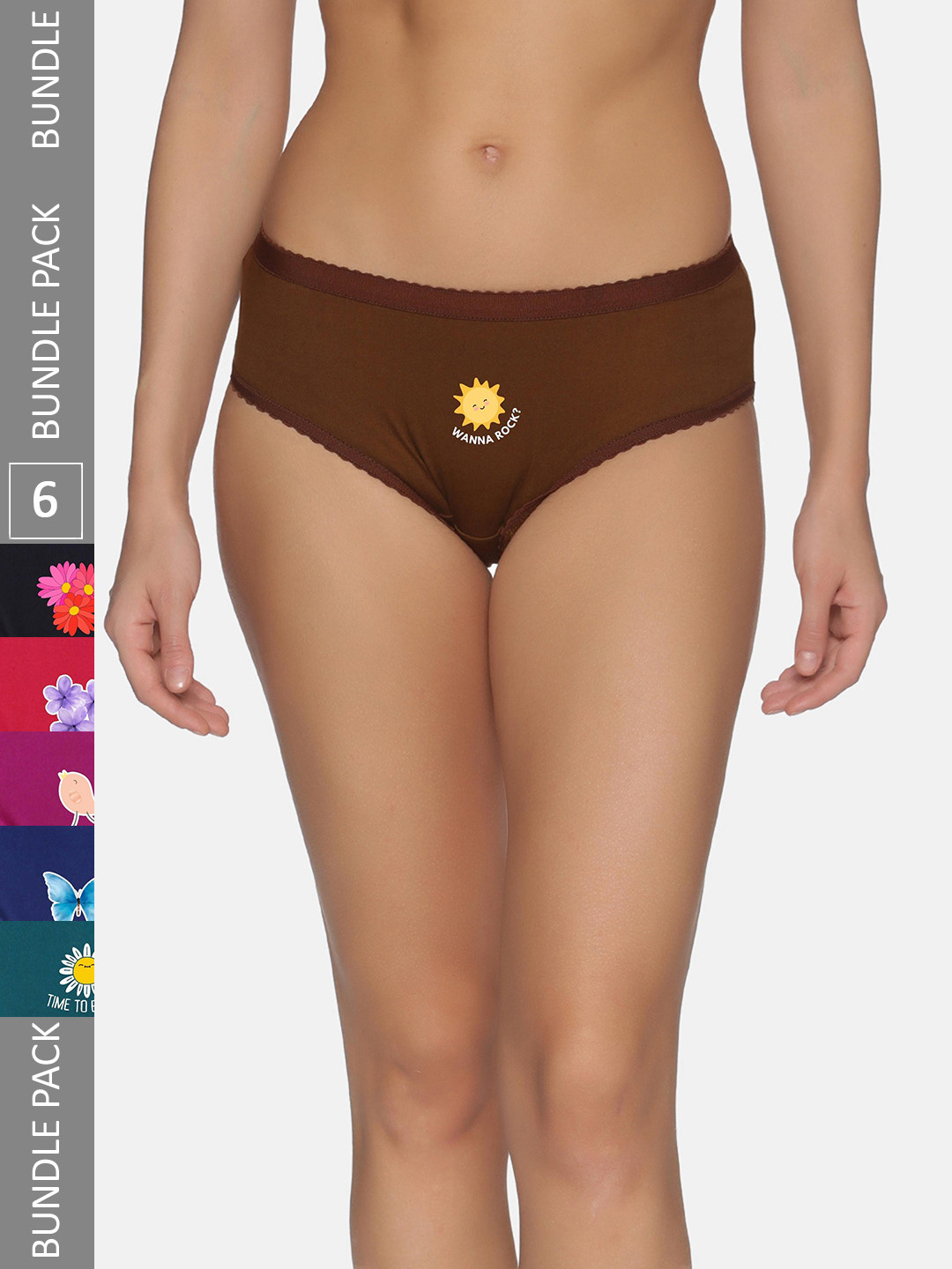 

NOT YET by us Women Pack of 6 Assorted Mid-Rise Floral Printed Pure Cotton Hipster Briefs