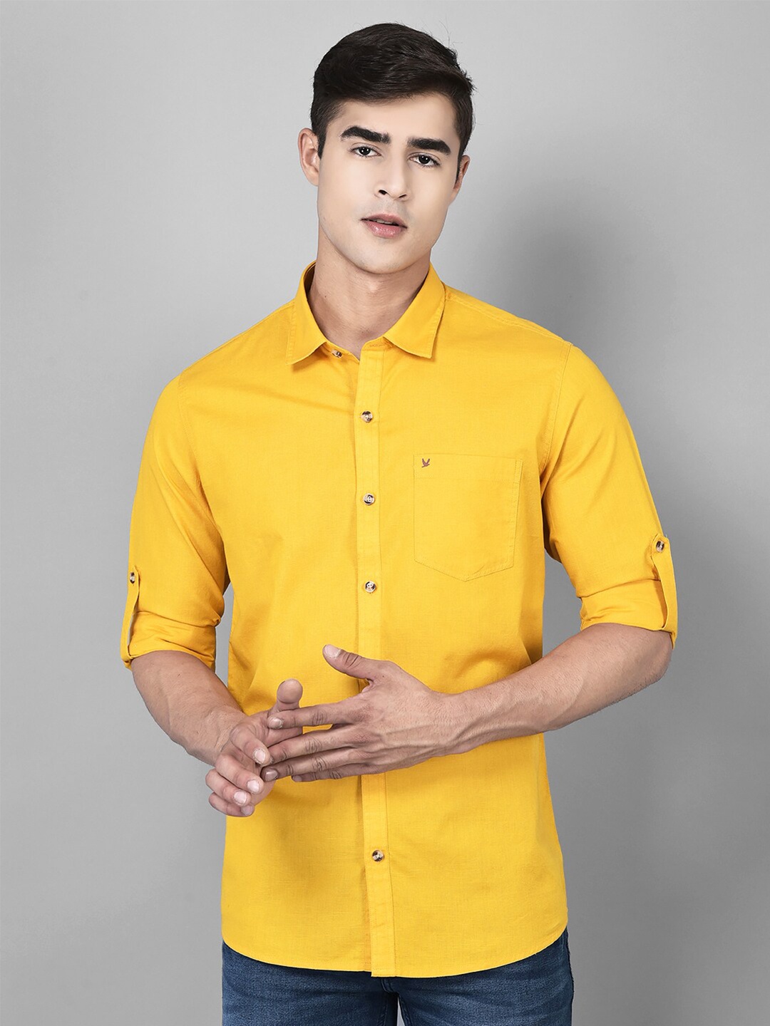 

Canary London Smart Roll-Up Sleeves Cotton Linen Slim Fit Casual Shirt, Yellow