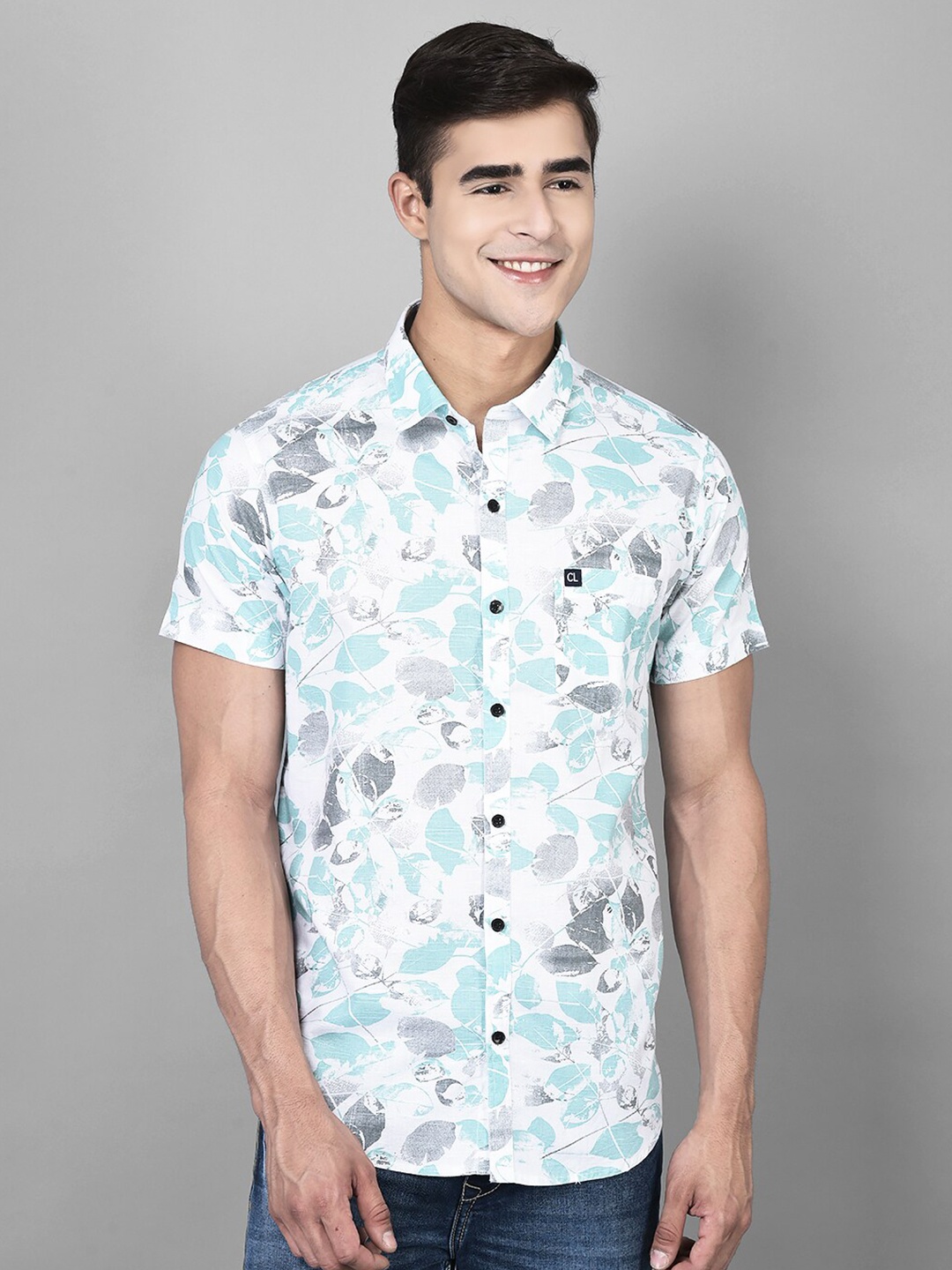 

Canary London Smart Conversational Printed Linen Slim Fit Casual Shirt, White