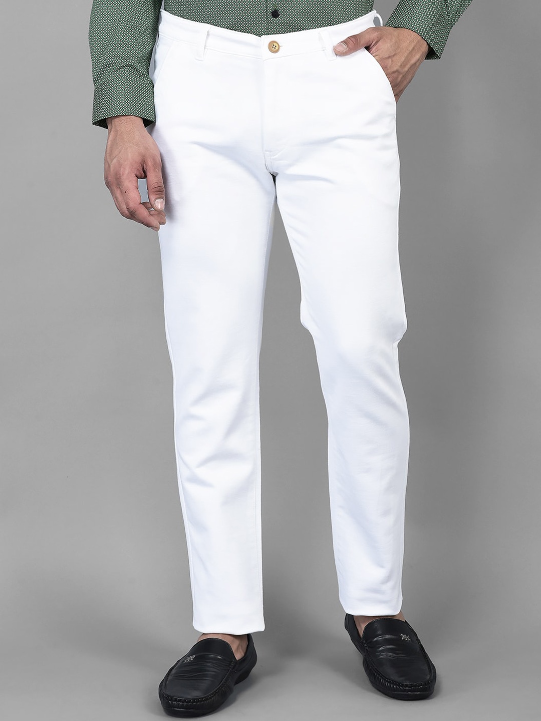 

Canary London Men Cotton Smart Slim Fit Wrinkle Free Chinos Trousers, White