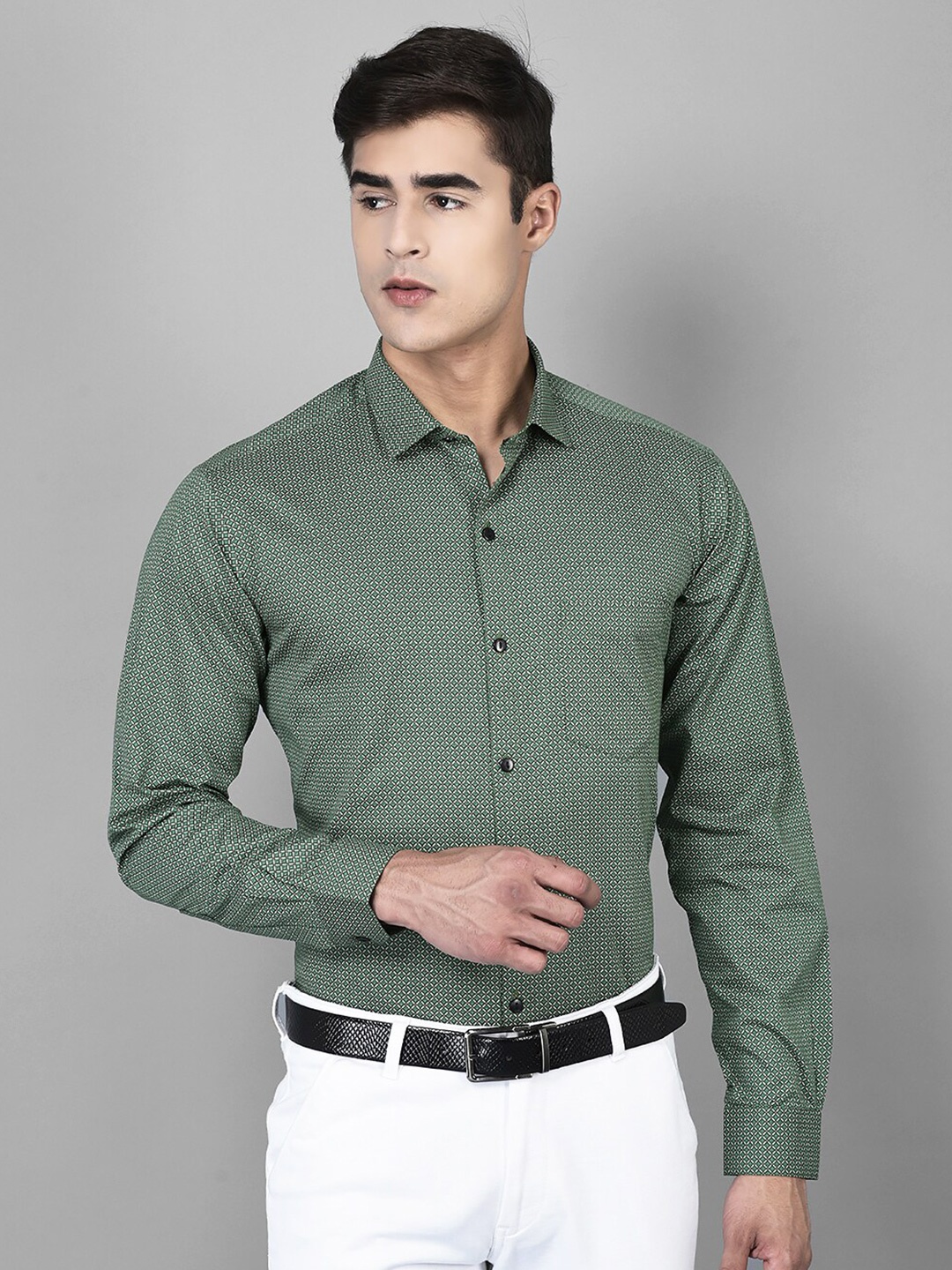 

Canary London Smart Micro Ditsy Printed Slim Fit Formal Shirt, Green