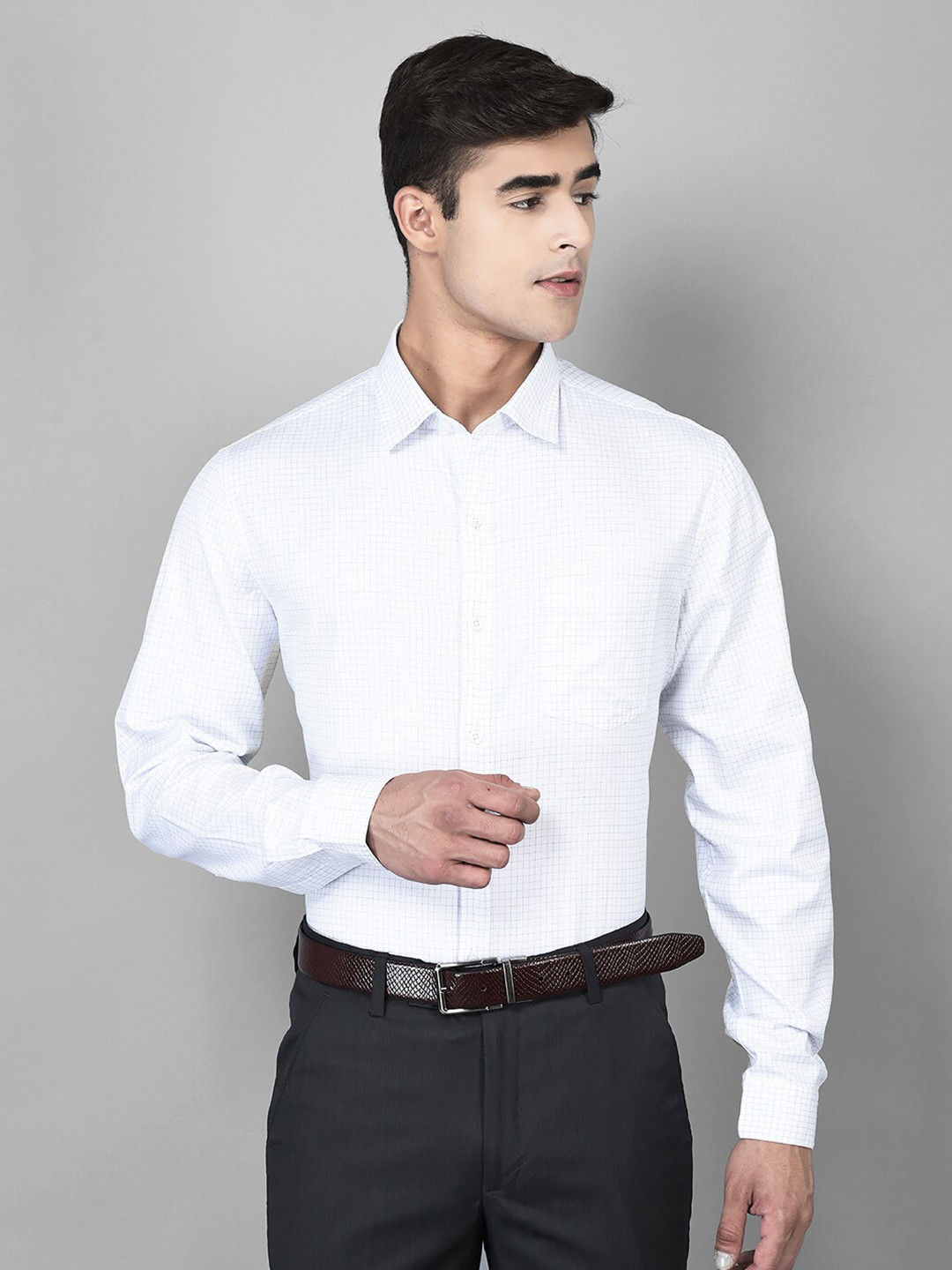 

Canary London Smart Micro Checked Slim Fit Cotton Formal Shirt, White