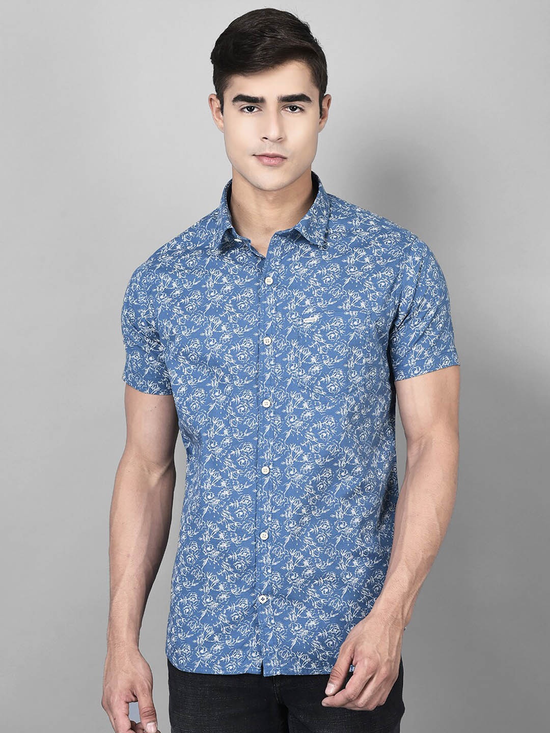 

Canary London Smart Slim Fit Floral Printed Spread Collar Casual Shirt, Blue