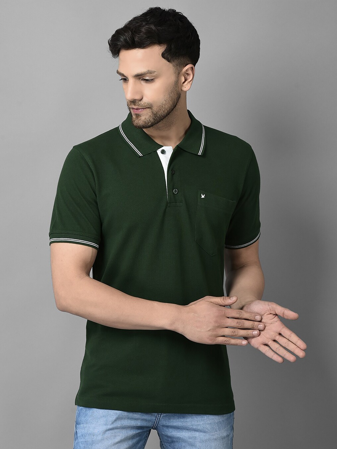 

Canary London Polo Collar Short Sleeves Pure Cotton Slim Fit T-shirt, Green
