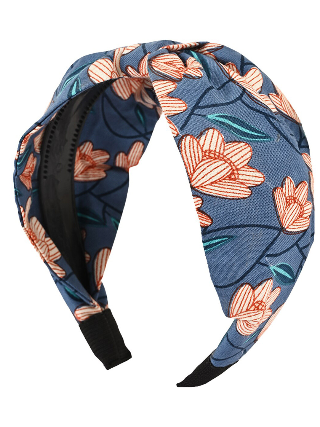 

BuckleUp Floral Printed Knot-Detail Hairband, Blue