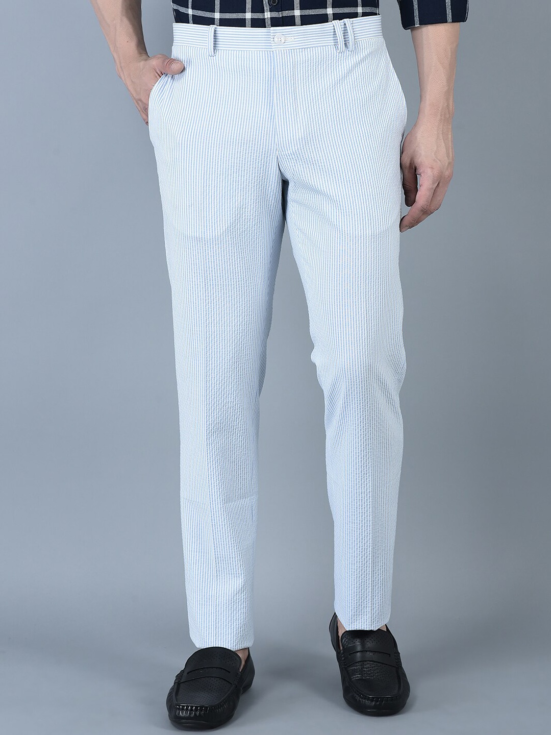 

CANOE Men Striped Cotton Tailored Fit Chinos Trousers, Blue