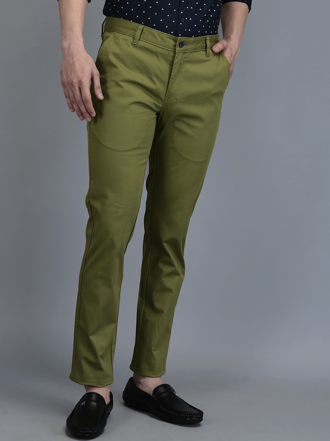 

CANOE Men Mid-Rise Smart Pure Cotton Chinos Trousers, Green