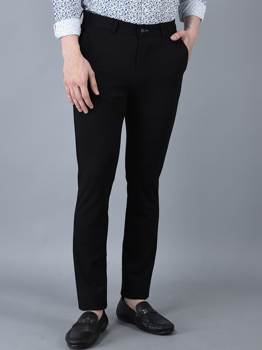 

CANOE Men Mid-Rise Smart Pure Cotton Trousers, Black