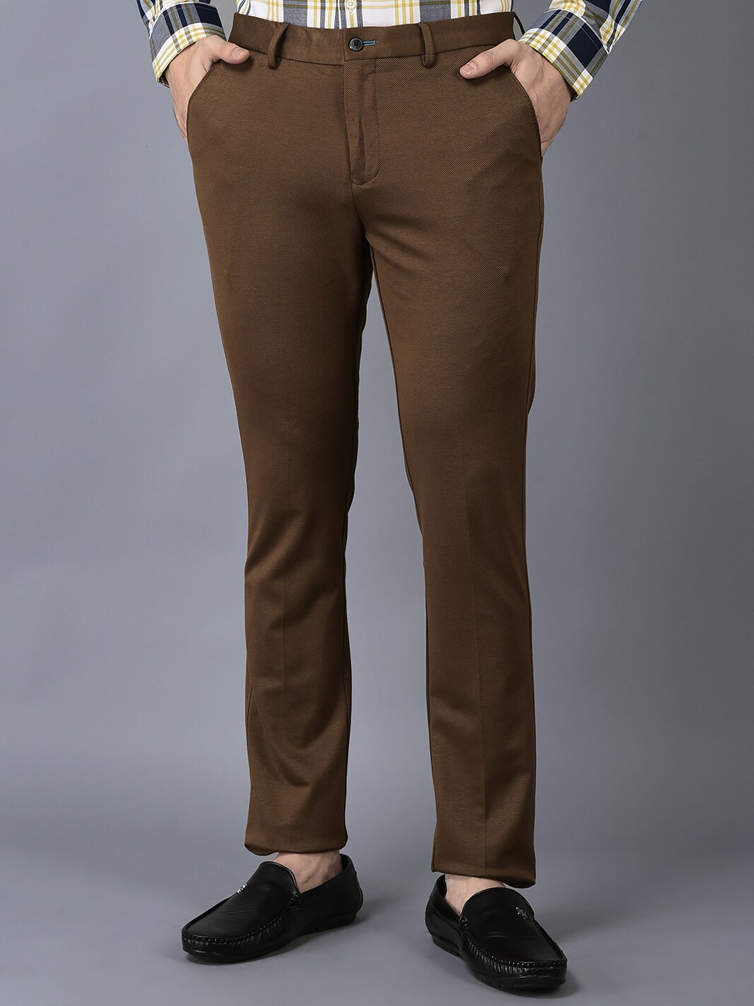 

CANOE Men Mid-Rise Smart Pure Cotton Chinos Trousers, Brown