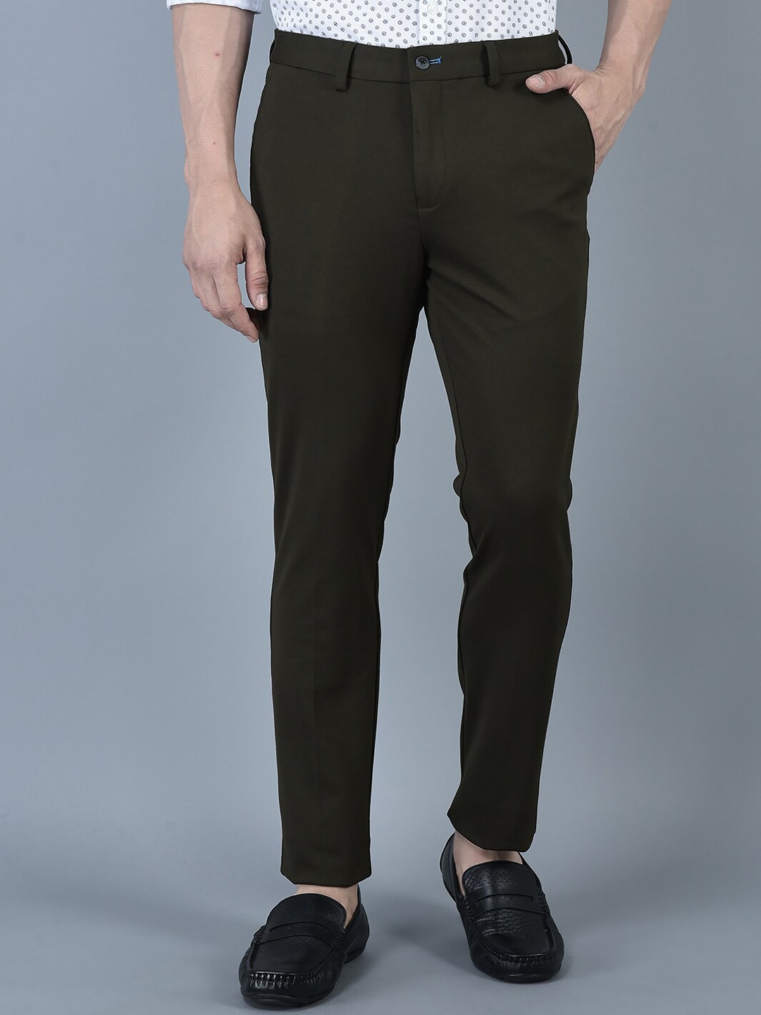 

CANOE Men Mid-Rise Smart Pure Cotton Trousers, Olive