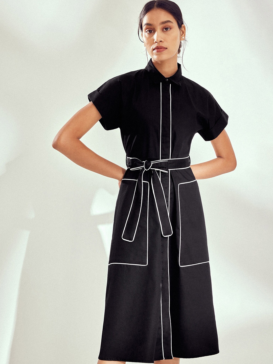 

The Label Life Belted Cotton Shirt Dress, Black