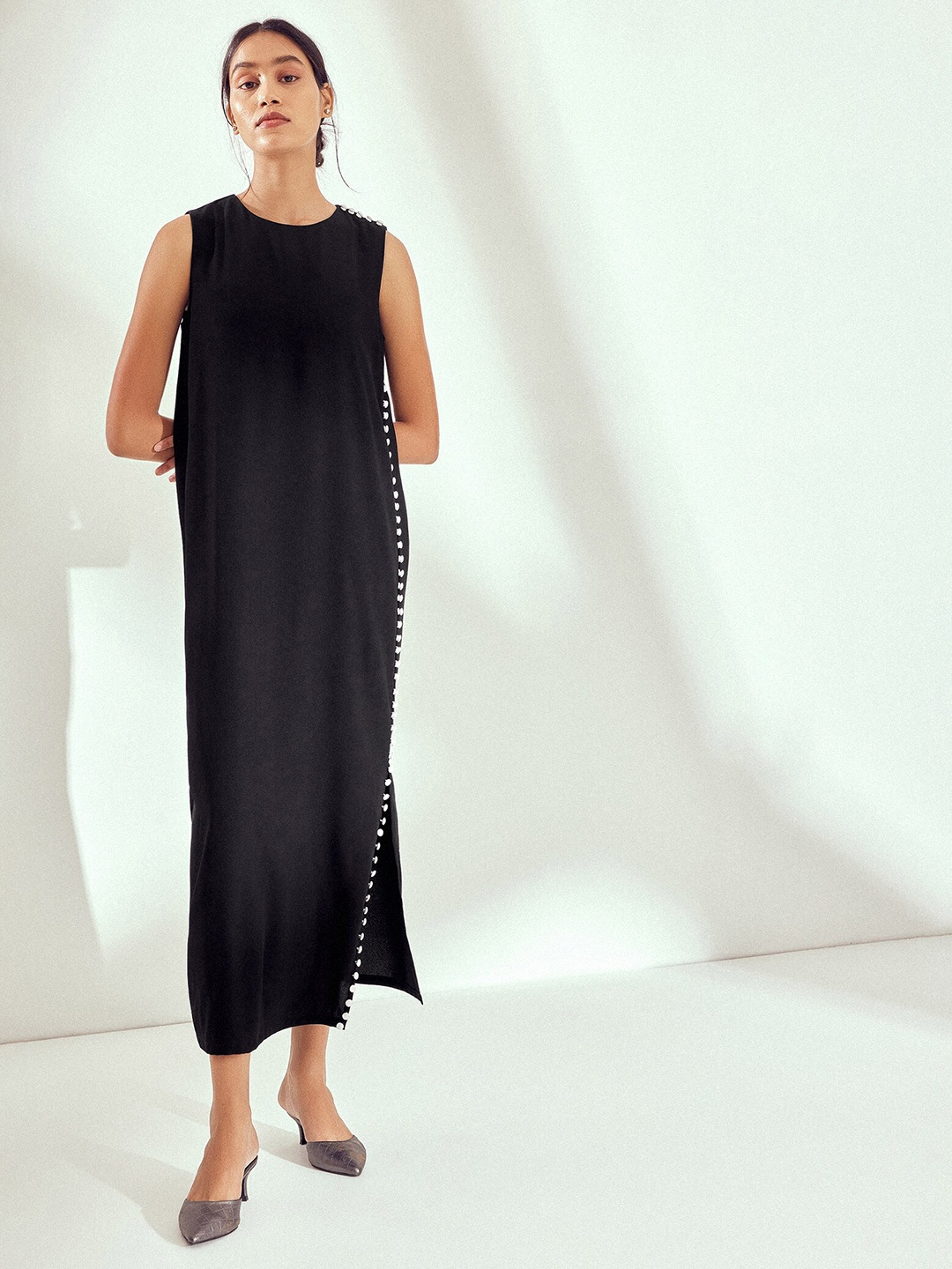 

The Label Life Side Slit Button Detail Maxi Dress, Black