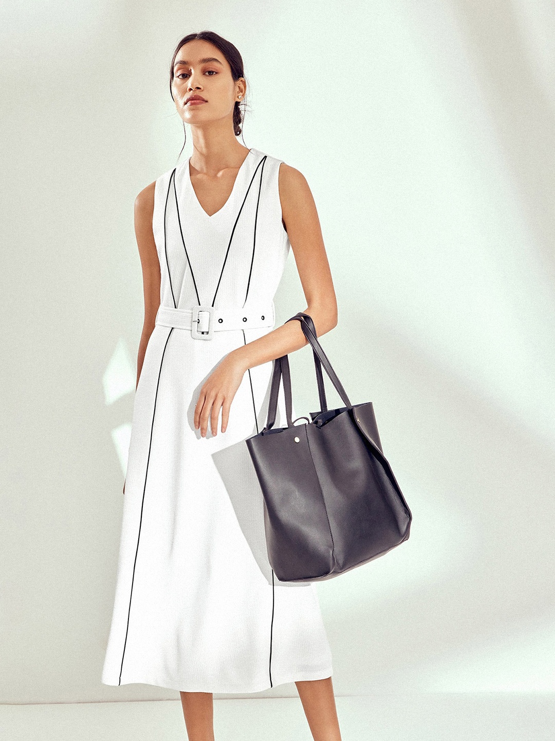 

The Label Life Monochrome Belted A-Line Midi Dress, White