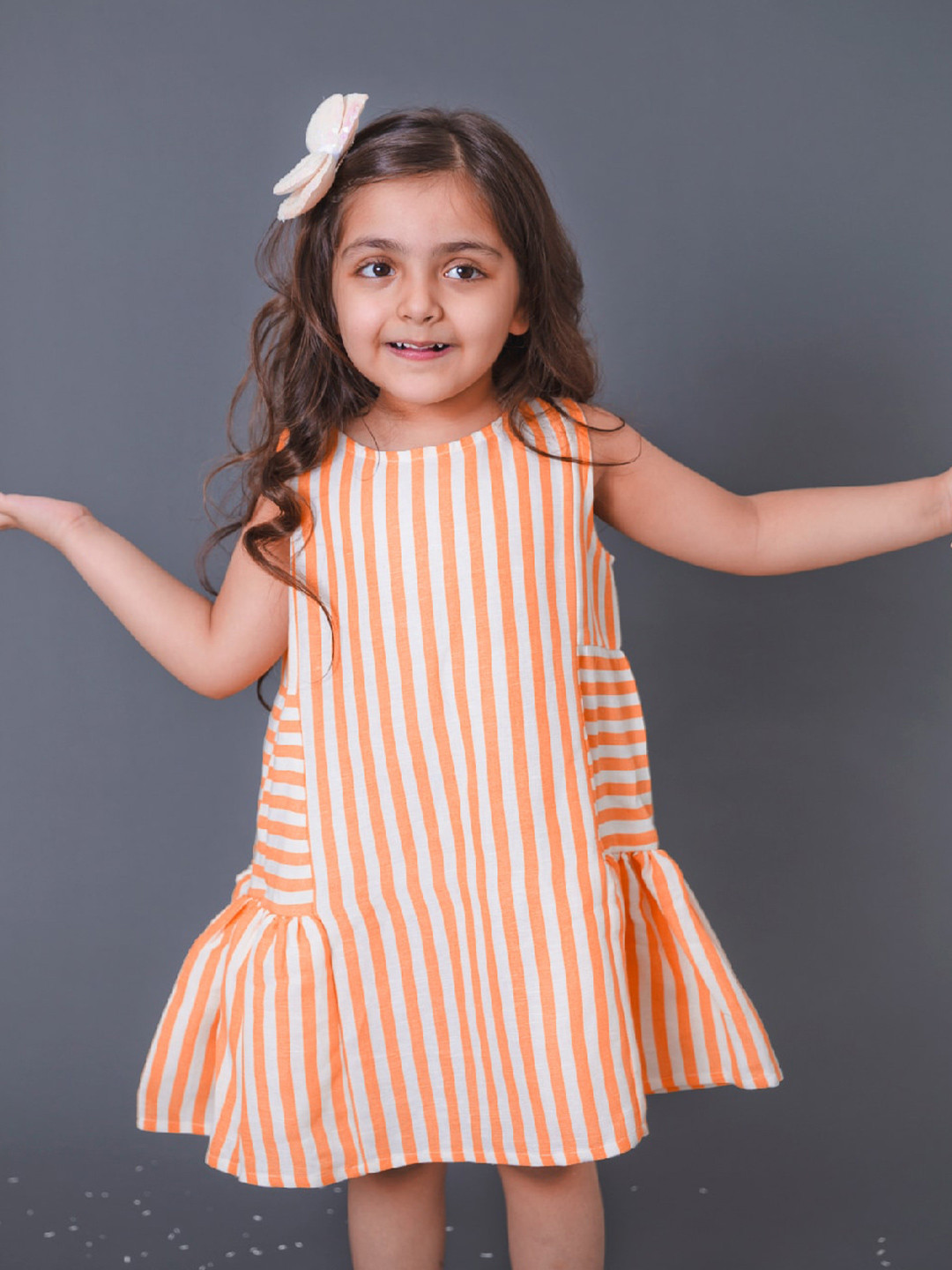 

Beyabella Girls Striped Linen A-Line Dress, Orange