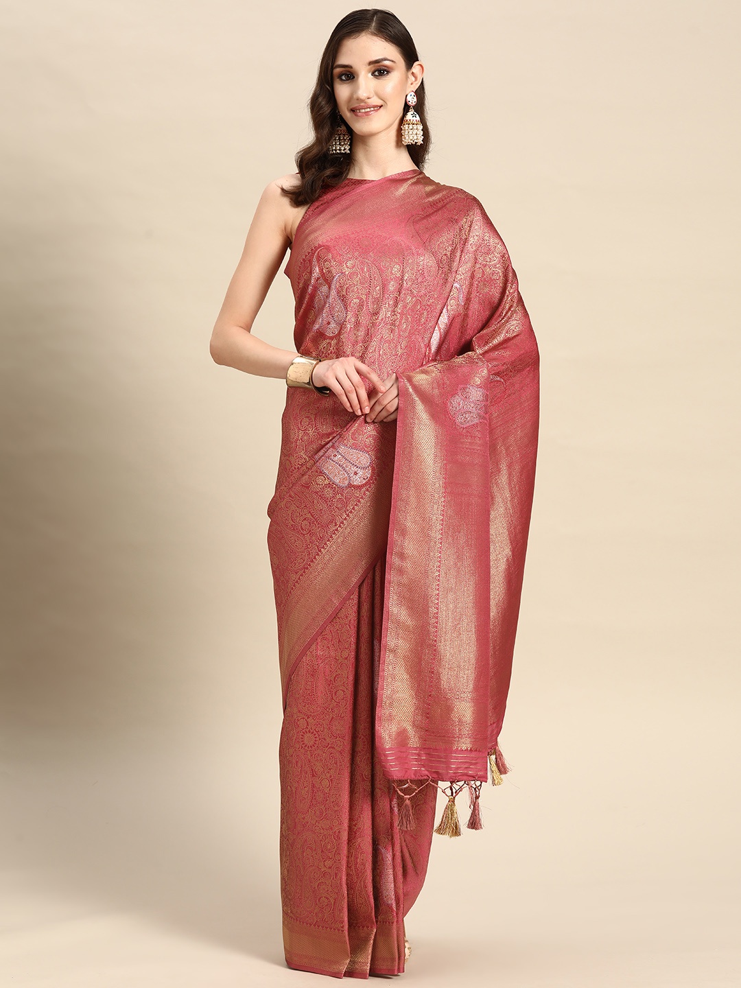

Vardha Paisley Zari Silk Blend Kanjeevaram Saree, Red