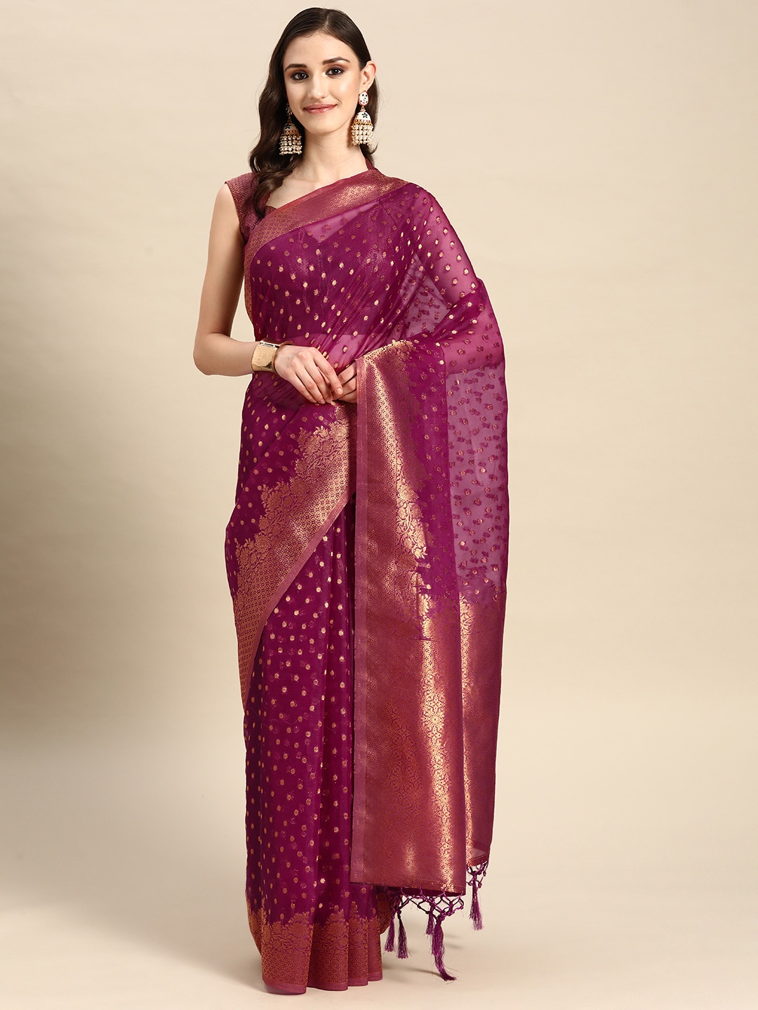 

Vardha Ethnic Motifs Zari Organza Banarasi Saree, Purple