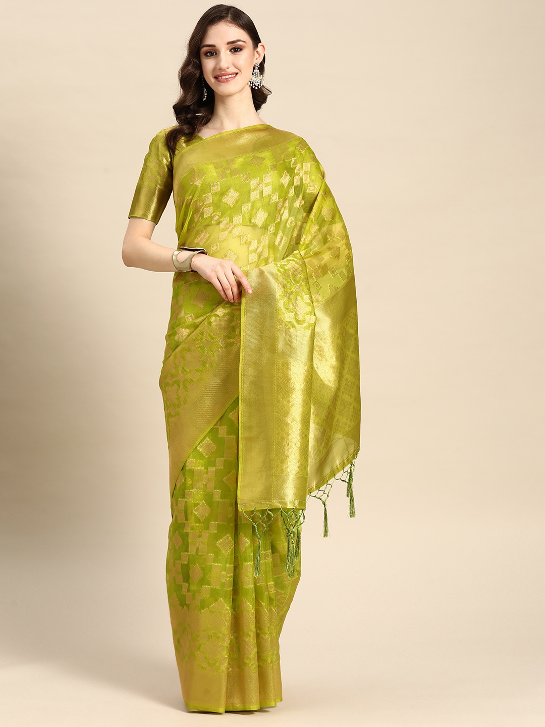 

Vardha Zari Organza Banarasi Saree, Green