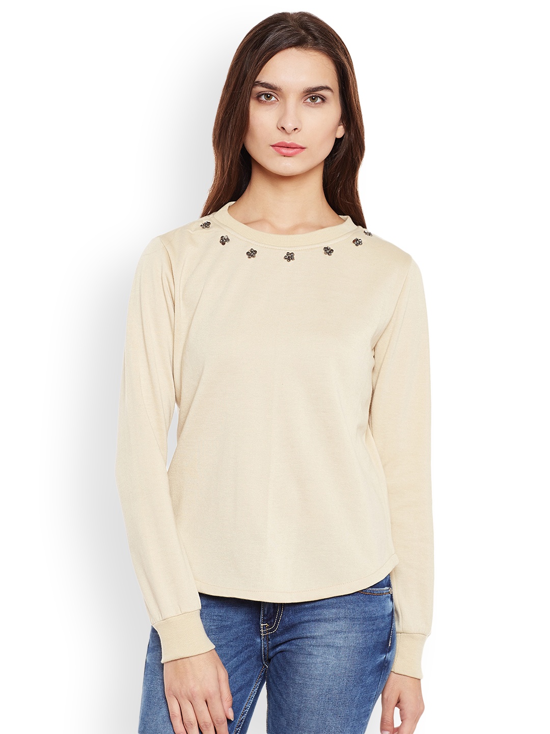 

Belle Fille Women Beige Solid Sweatshirt