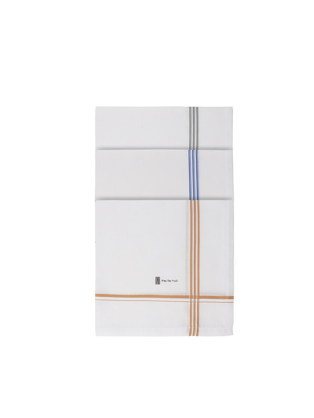 

The Tie Hub Men Set Of 3 Cotton Striped Handkerchiefs, White