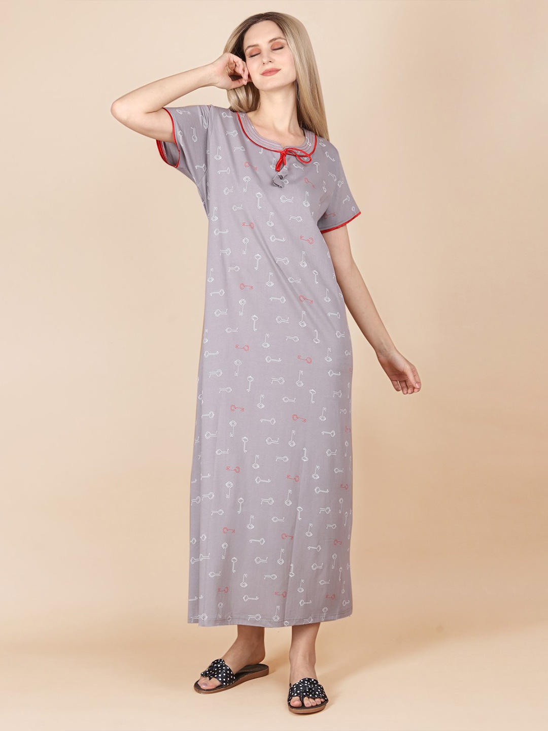 

ASPORA Conversational Printed Maxi Nightdress, Grey