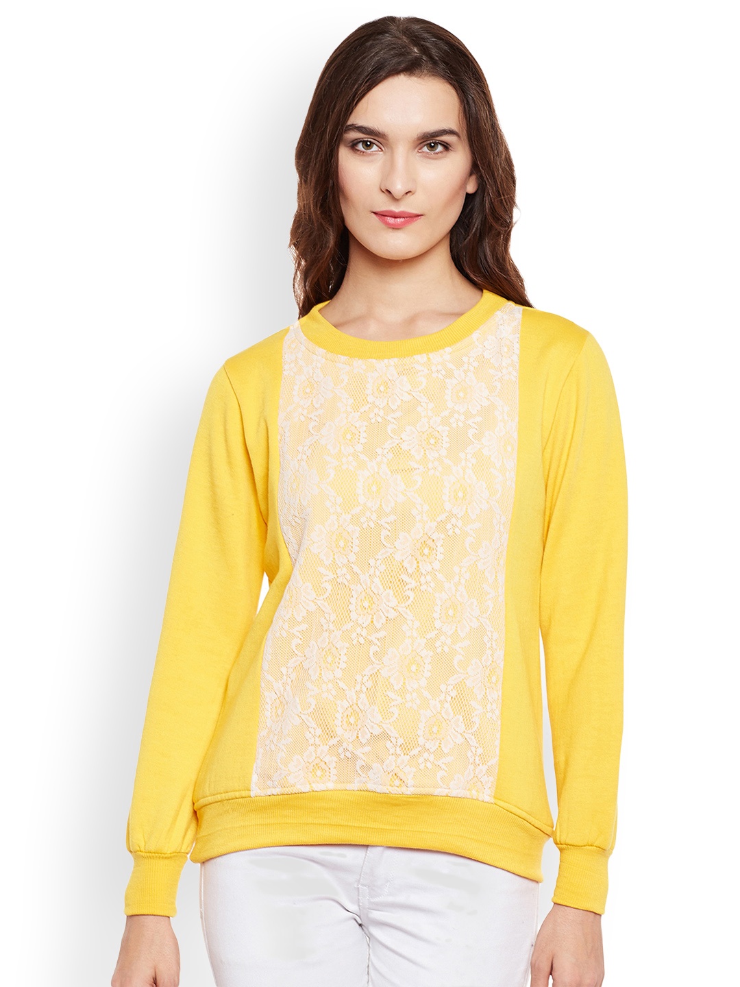 

Belle Fille Women Yellow Lace Sweatshirt