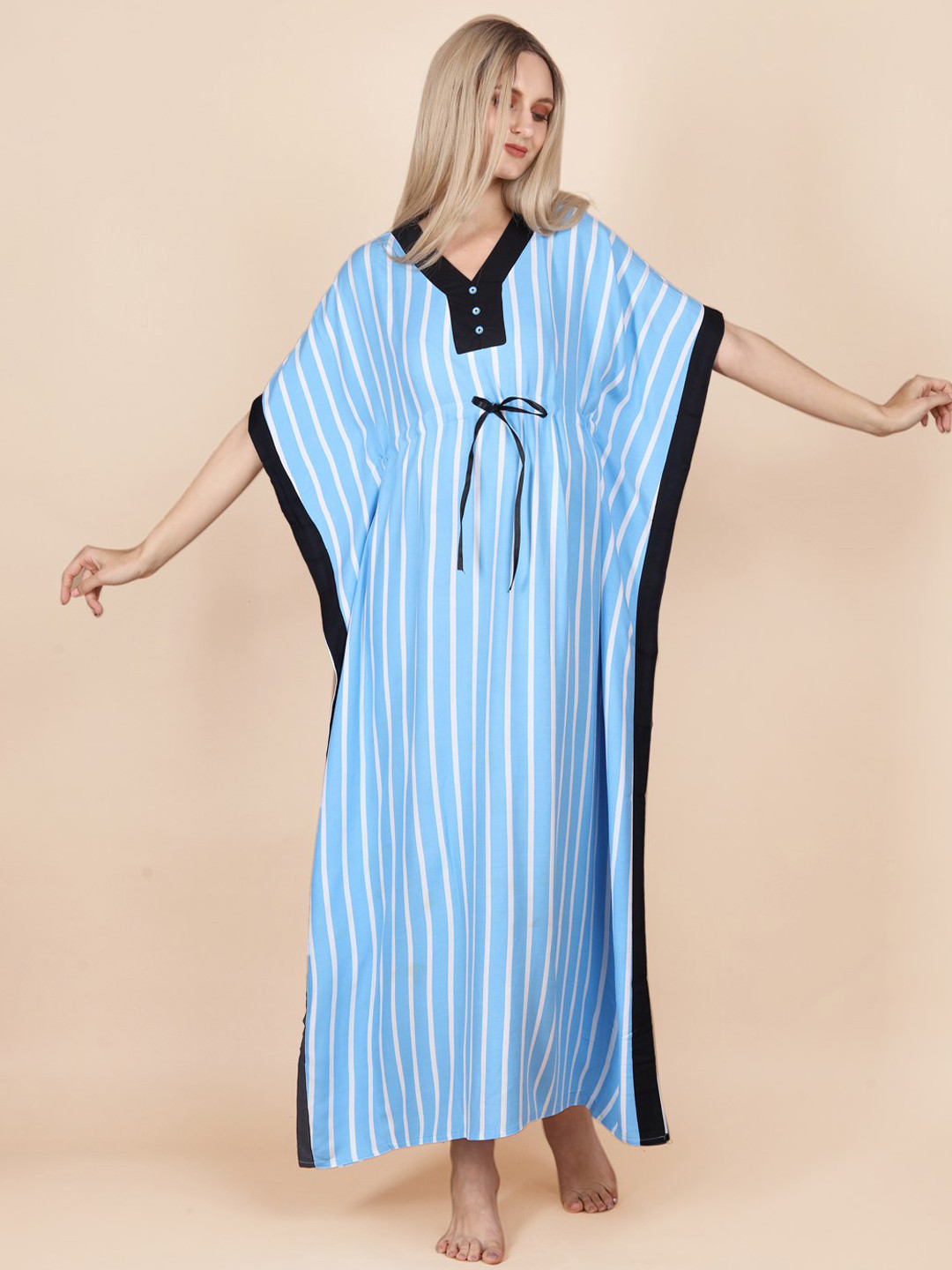 

ASPORA Striped Organic Cotton Kaftan Maxi Nightdress, Blue