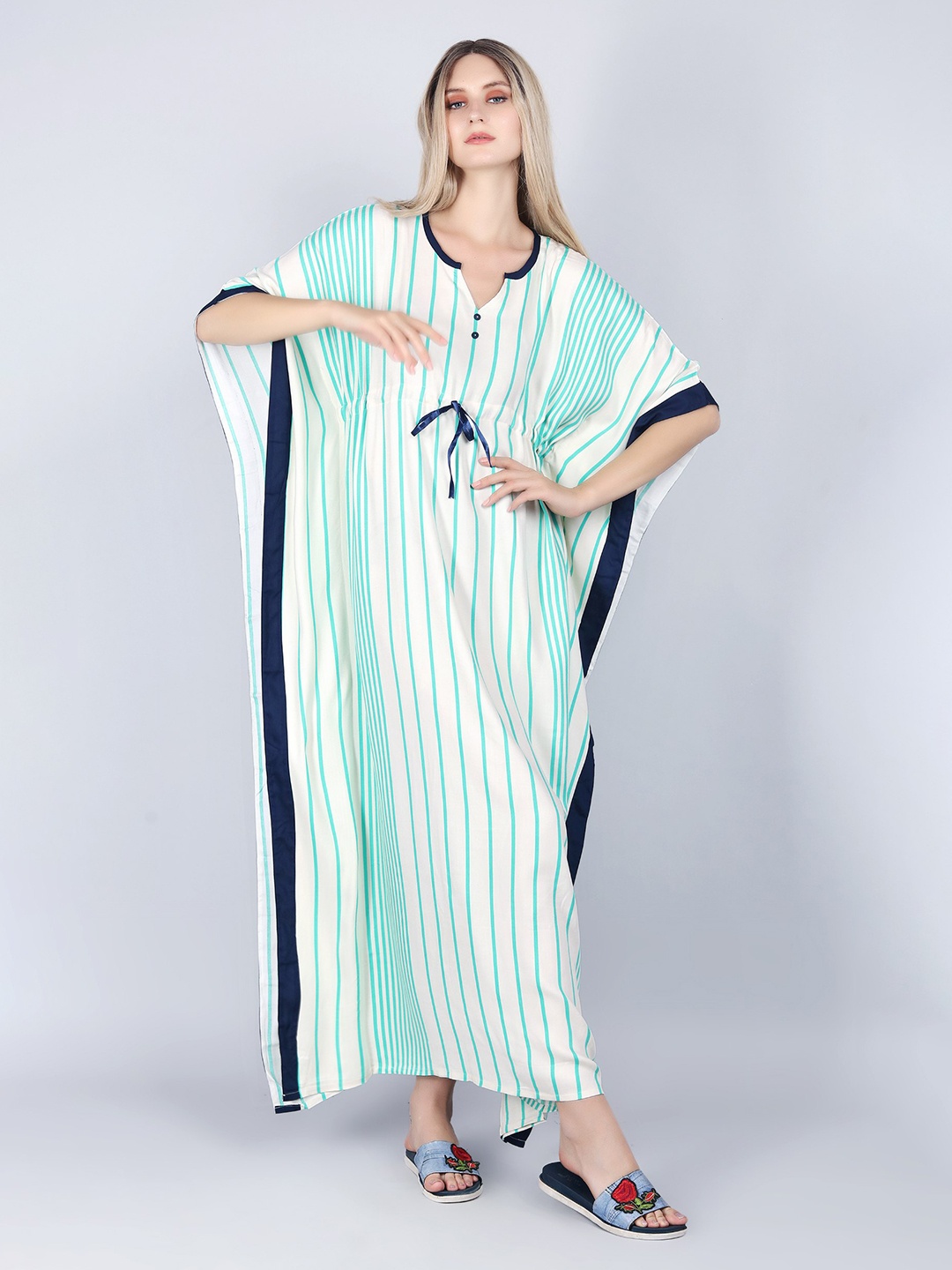 

ASPORA Striped Maxi Kaftan Nightdress, Green