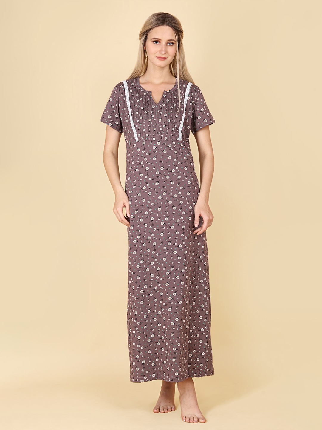 

ASPORA Floral Printed Maxi Nightdress, Purple