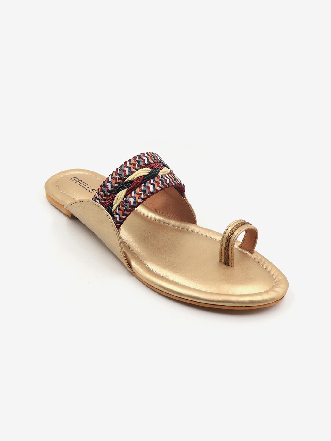 

Gibelle Thread Work One Toe Kolhapuri Flats, Gold