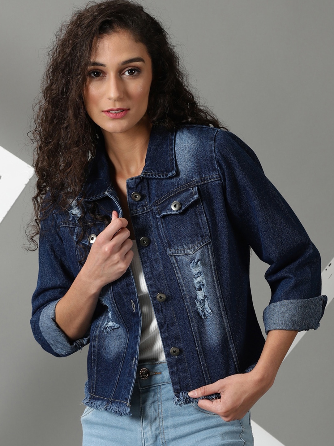 

SHOWOFF Washed Denim Jacket, Navy blue