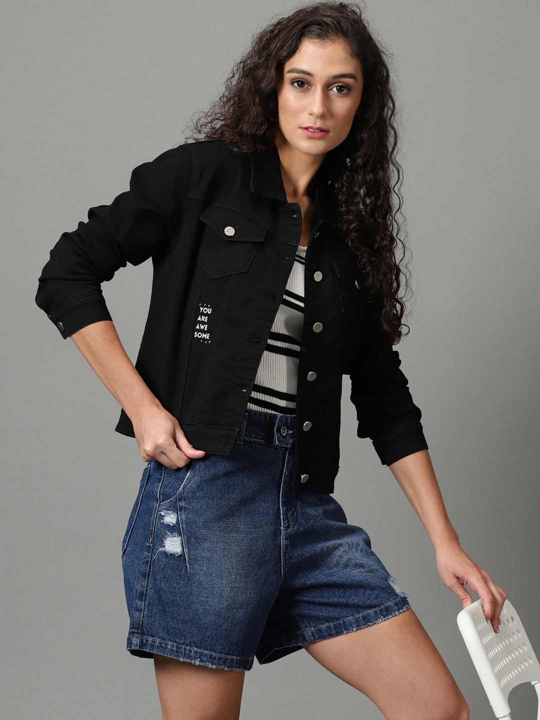 

SHOWOFF Spread Collar Denim Jacket, Black