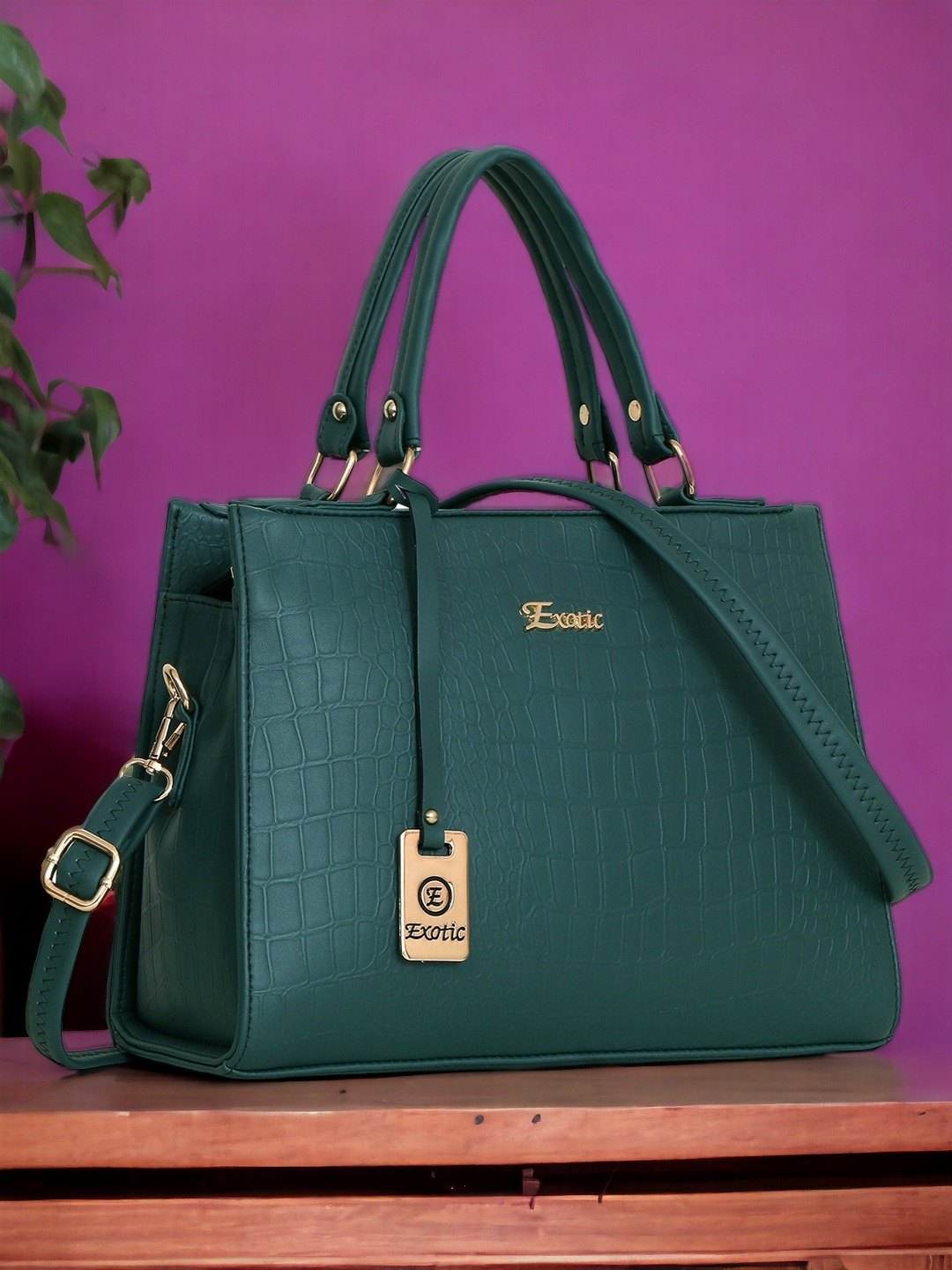 

Exotic Textured PU Structured Handheld Bag, Green