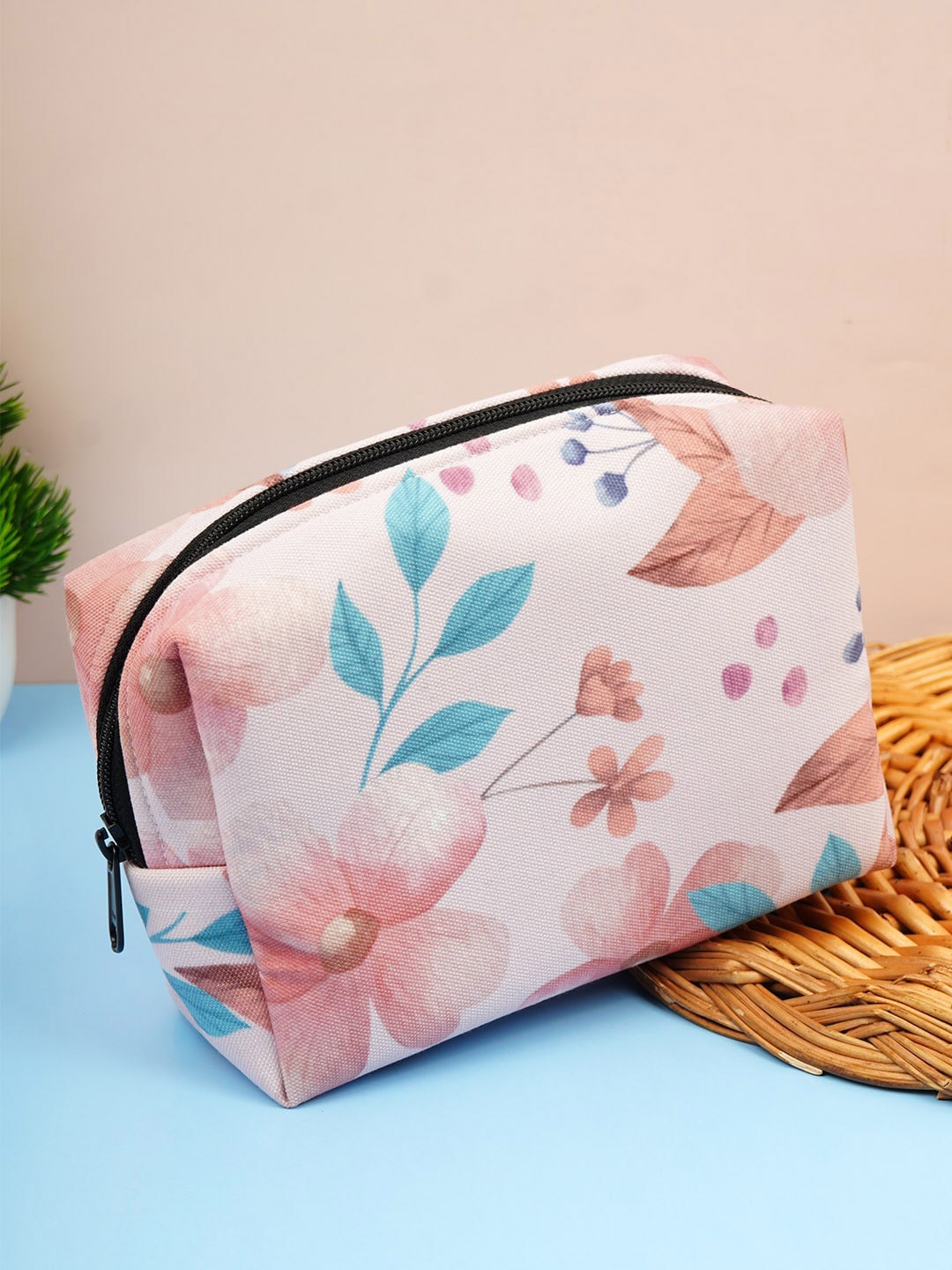 

Crazy Corner Printed Canvas Makeup Pouch, White