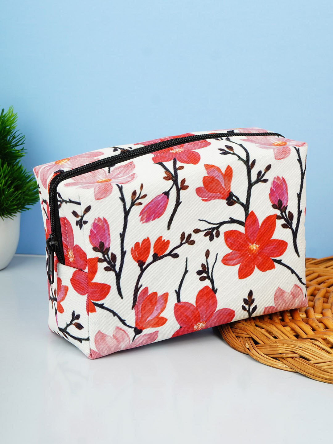 

Crazy Corner Floral Printed Travel Makeup Pouch, White