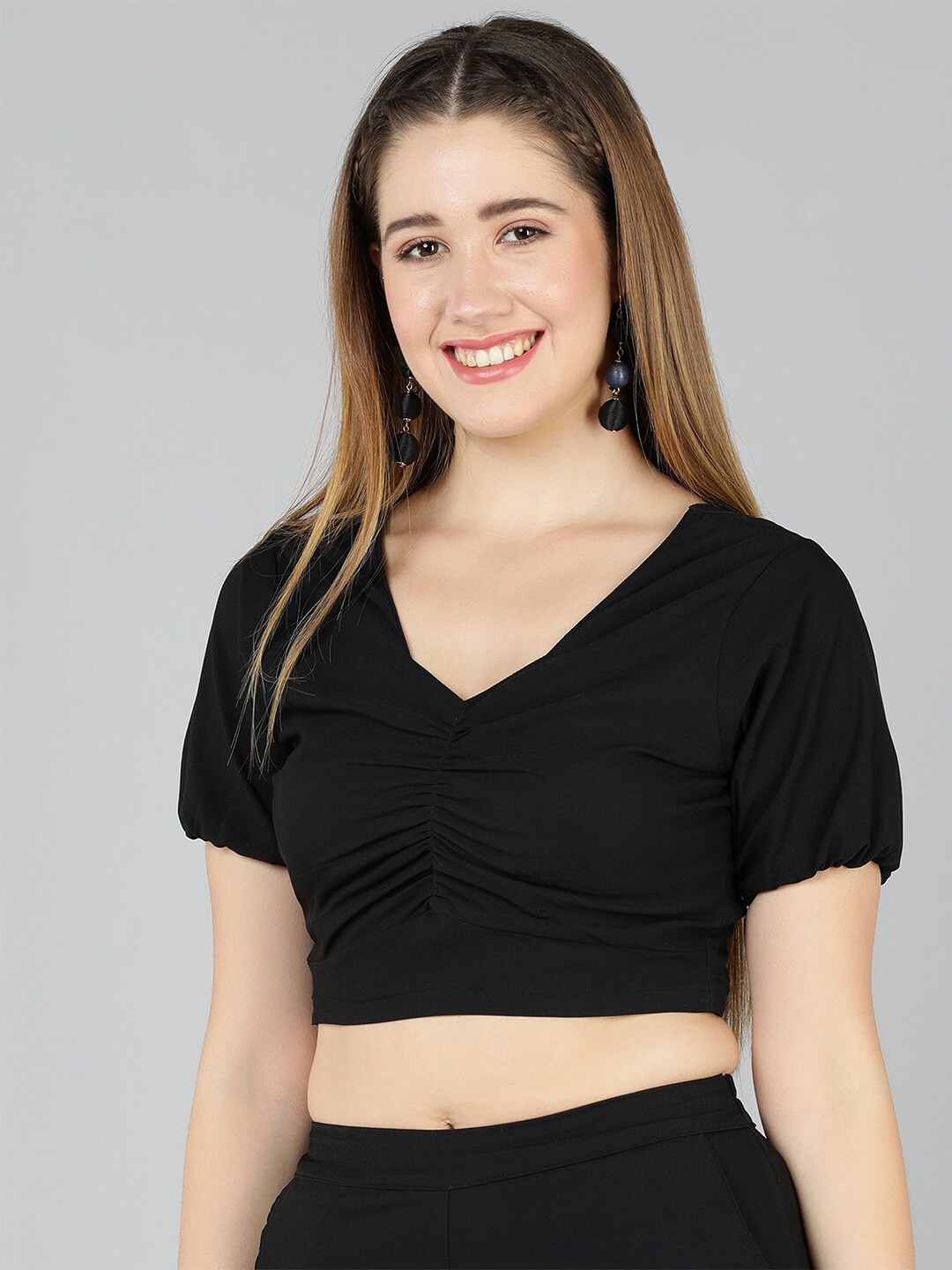 

Golden Kite V-Neck Crop Fitted Top, Black