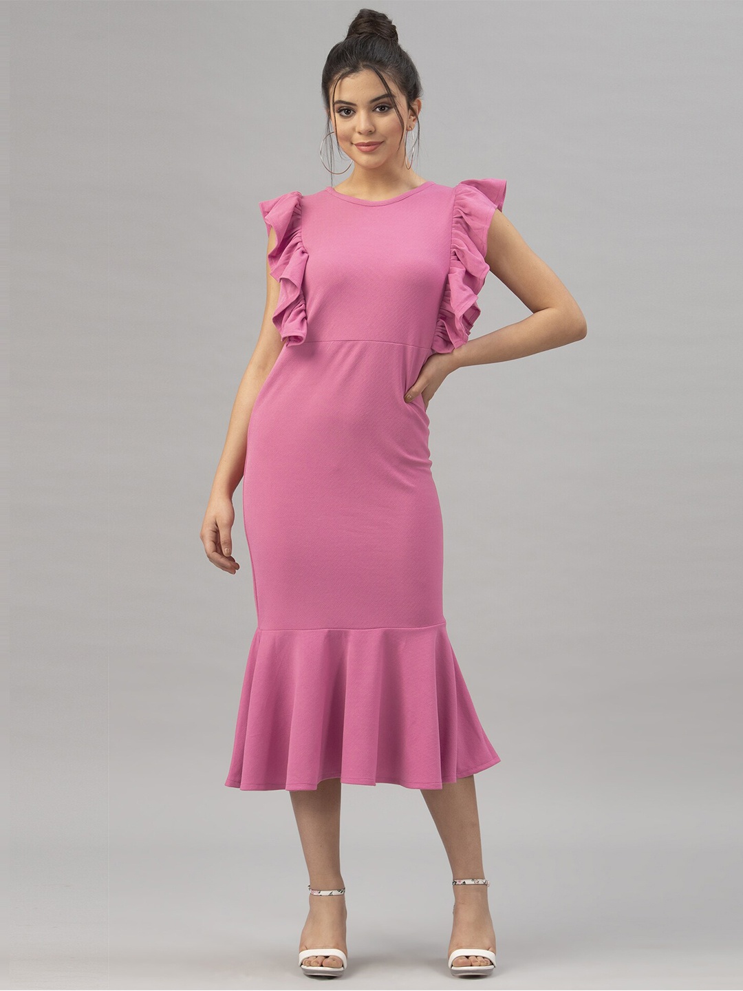 

Selvia Pack Of 2 Flutter Sleeves Sheath Midi Dresses, Pink