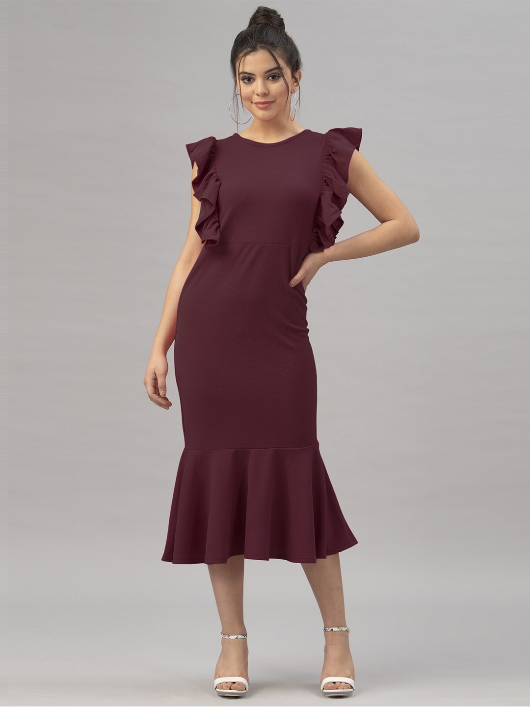 

Selvia Pack Of 2 Flutter Sleeve Sheath Midi Dress, Brown