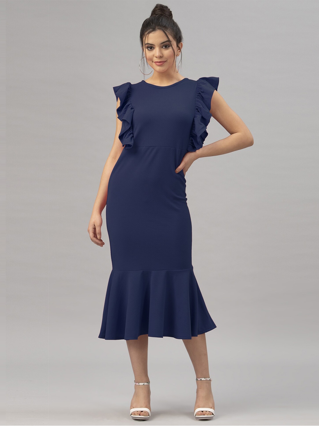 

Selvia Pack Of 2 Flutter Sleeves Sheath Midi Dress, Navy blue