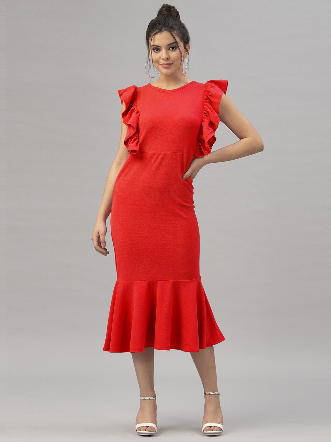 

Selvia Pack Of 2 Flutter Sleeves Sheath Midi Dress, Red