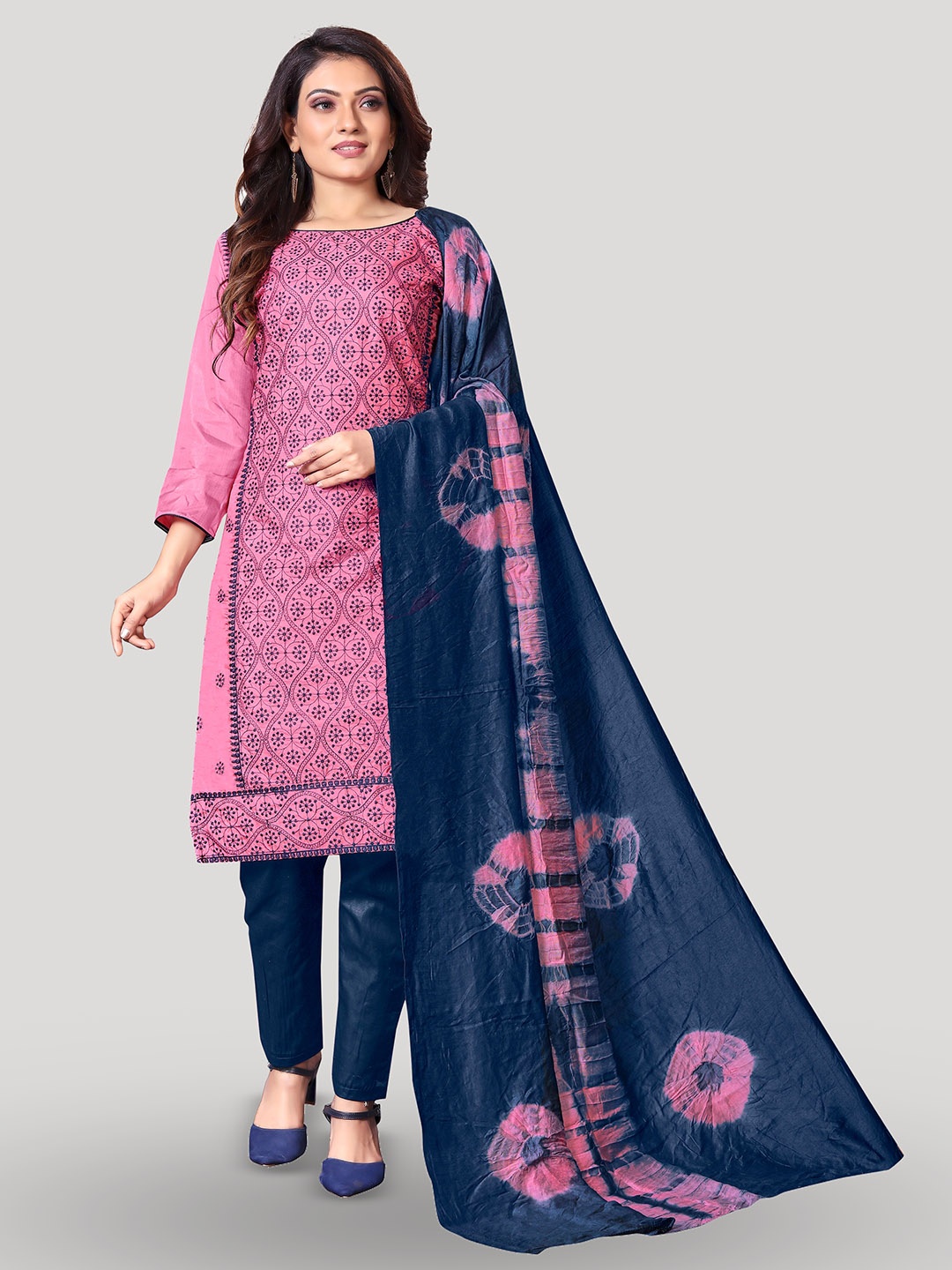 

Fashion FRICKS Embroidered Pure Silk Unstitched Dress Material, Pink