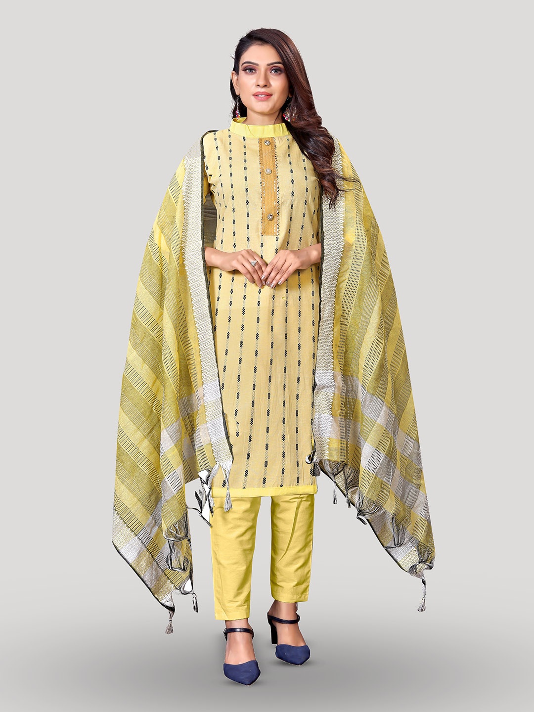 

Fashion FRICKS Striped Pure Cotton Unstitched Dress Material, Yellow