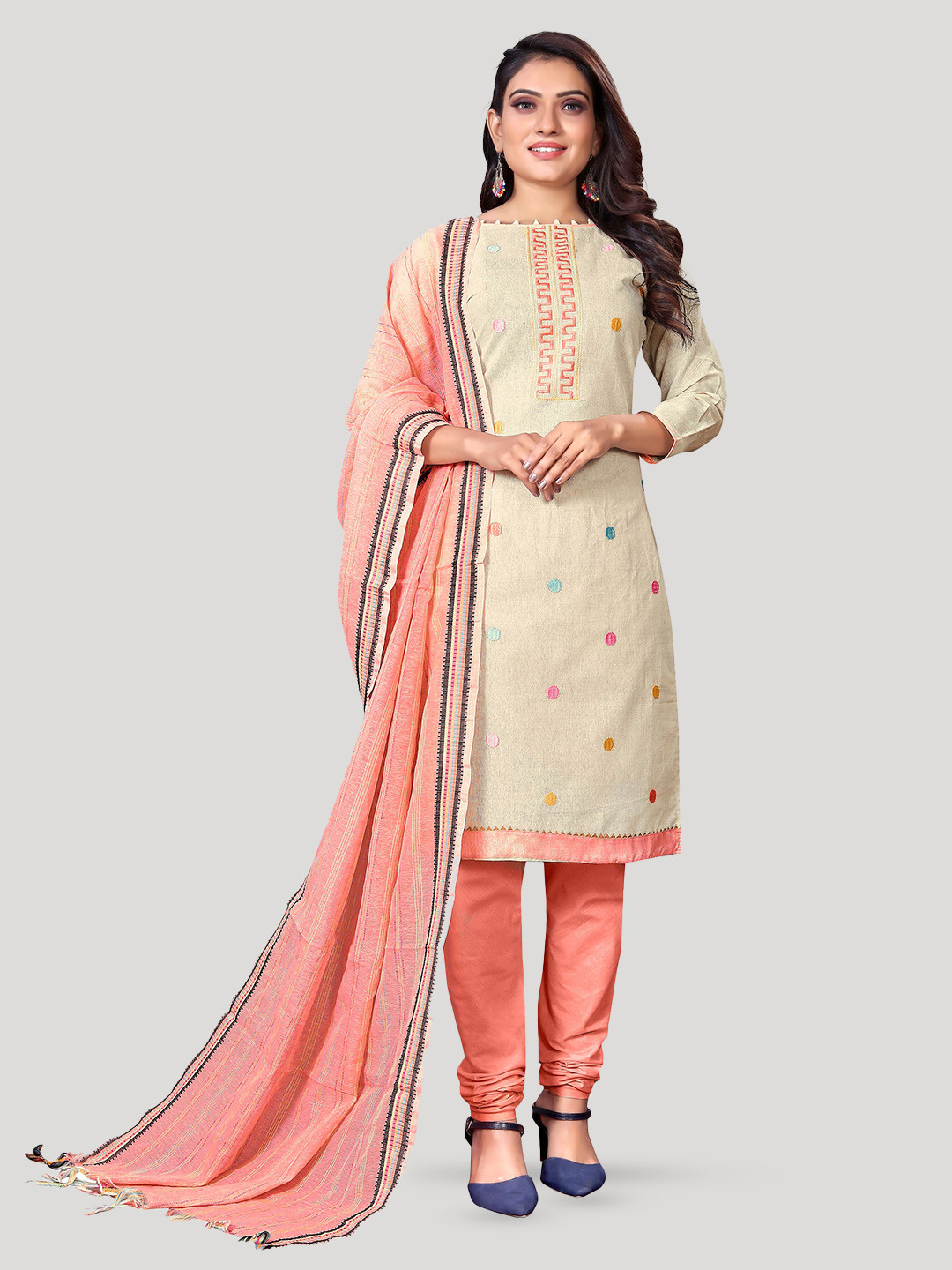 

Fashion FRICKS Embroidered Pure Cotton Unstitched Dress Material, Orange