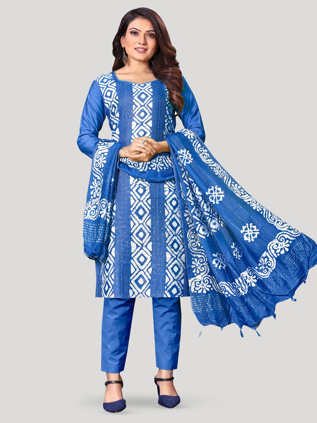 

Fashion FRICKS Embroidered Pure Cotton Unstitched Dress Material, Blue