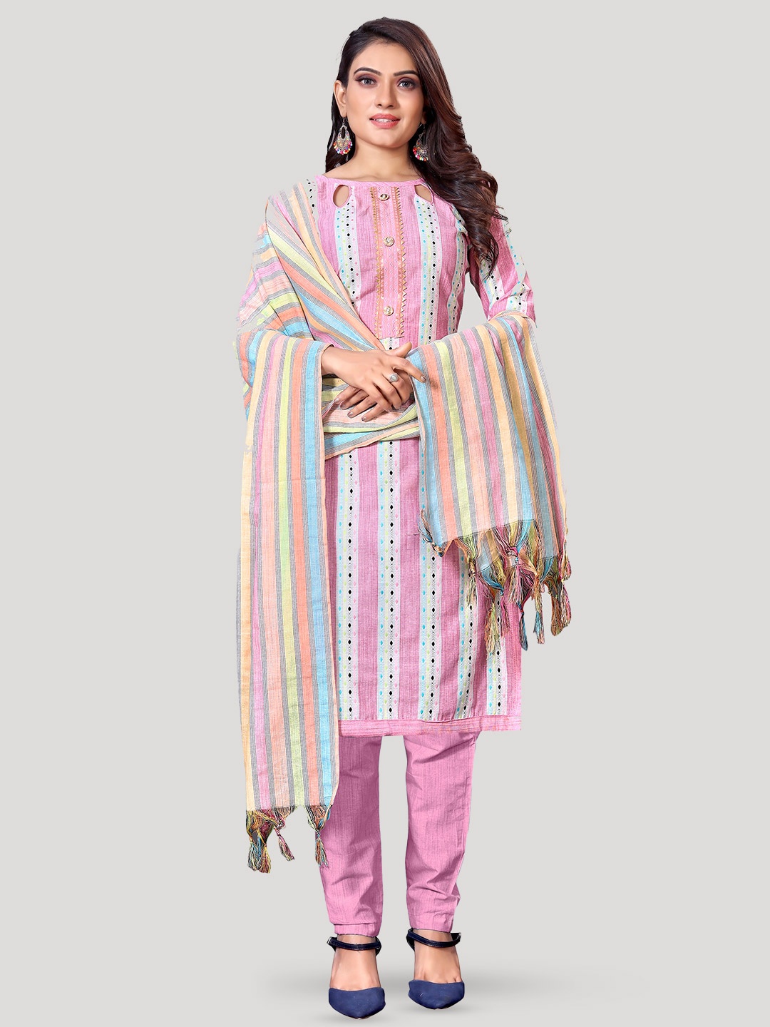 

Fashion FRICKS Embroidered Pure Cotton Unstitched Dress Material, Pink