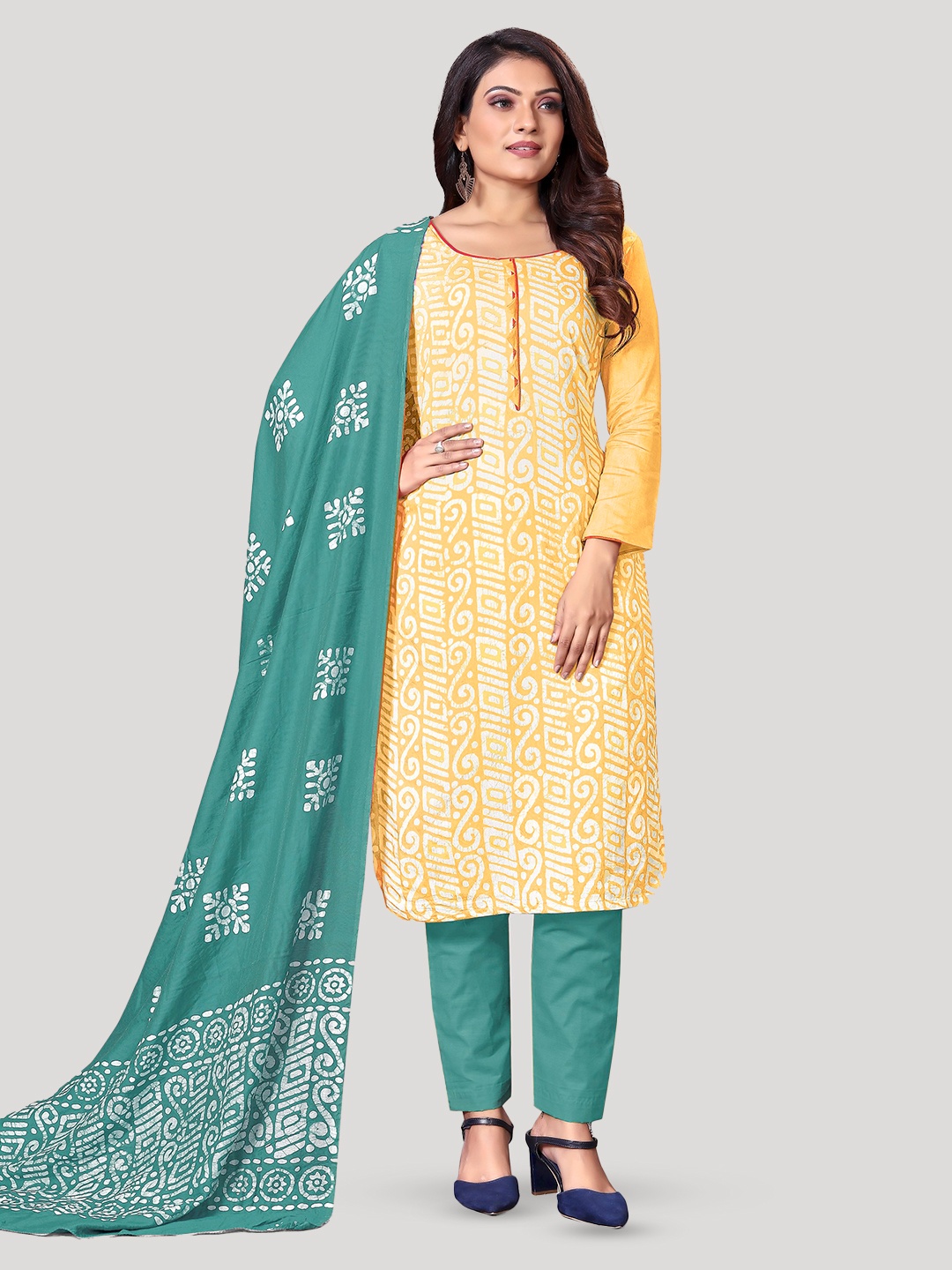 

Fashion FRICKS Geometric Printed Pure Cotton Unstitched Dress Material, Yellow