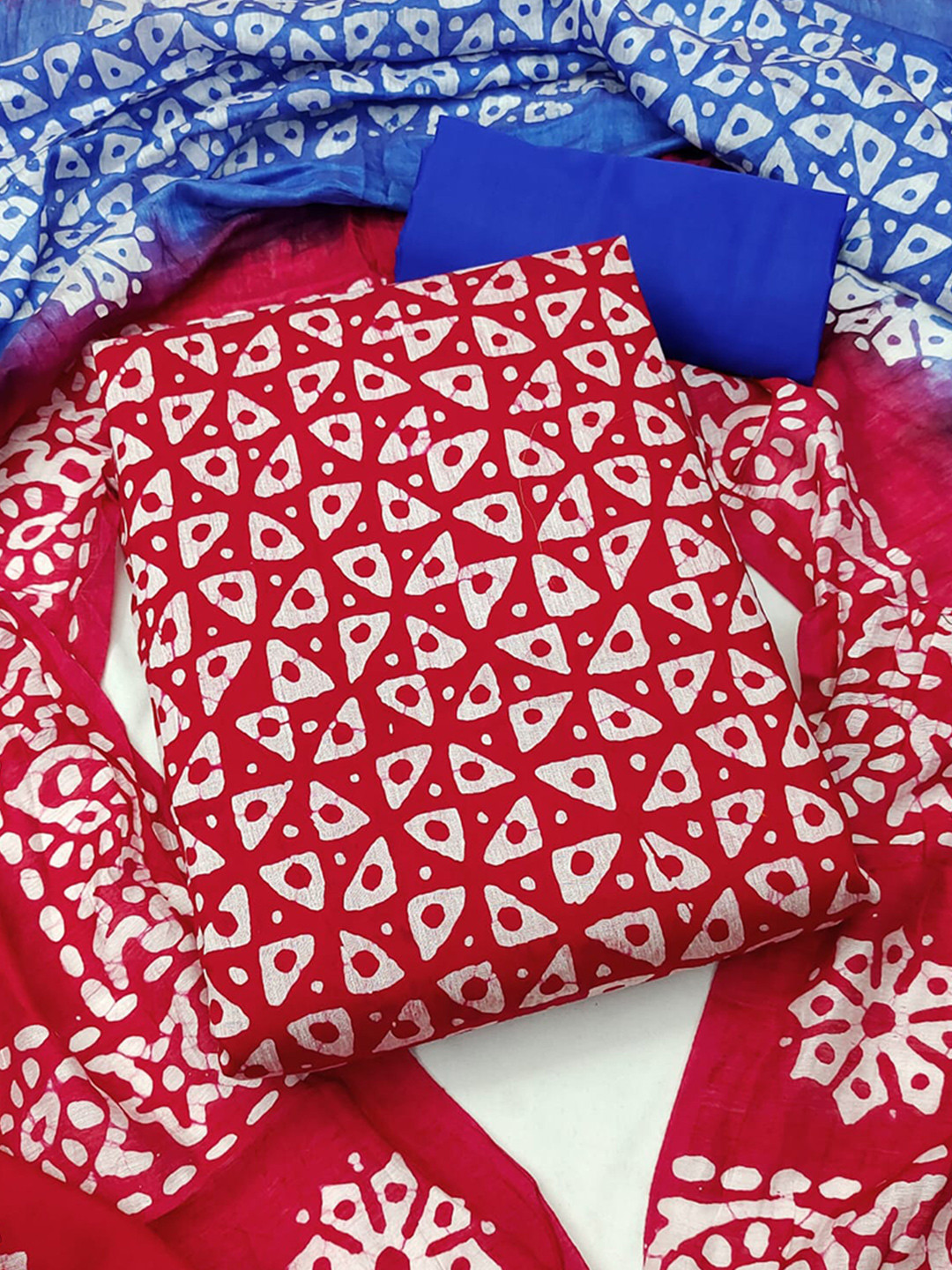 

Fashion FRICKS Geometric Printed Pure Cotton Unstitched Dress Material, Red