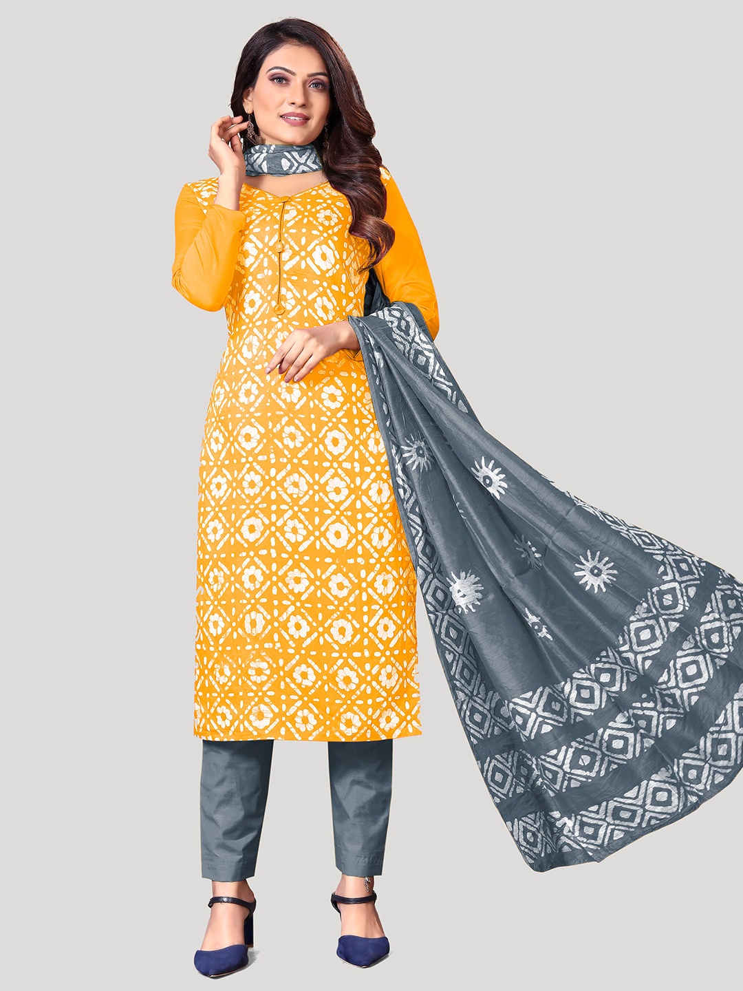 

Fashion FRICKS Floral Printed Pure Cotton Unstitched Dress Material, Yellow